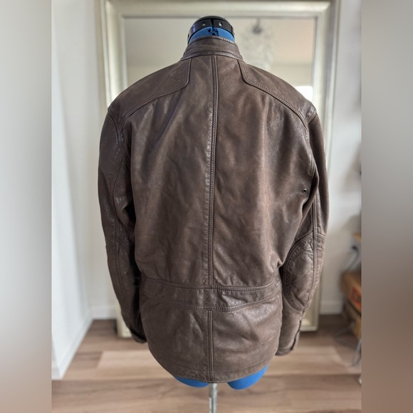 Lucky Brand Manx Cafe Racer Brown Leather Biker Moto Jacket Men's Size S - Picture 12 of 13